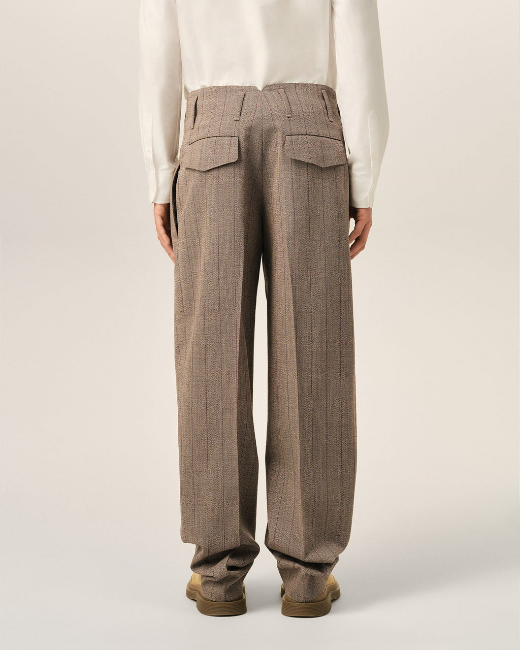 AMI PARIS BROWN STRIPED WOOL TWO-PLEATS TROUSERS — vista 4
