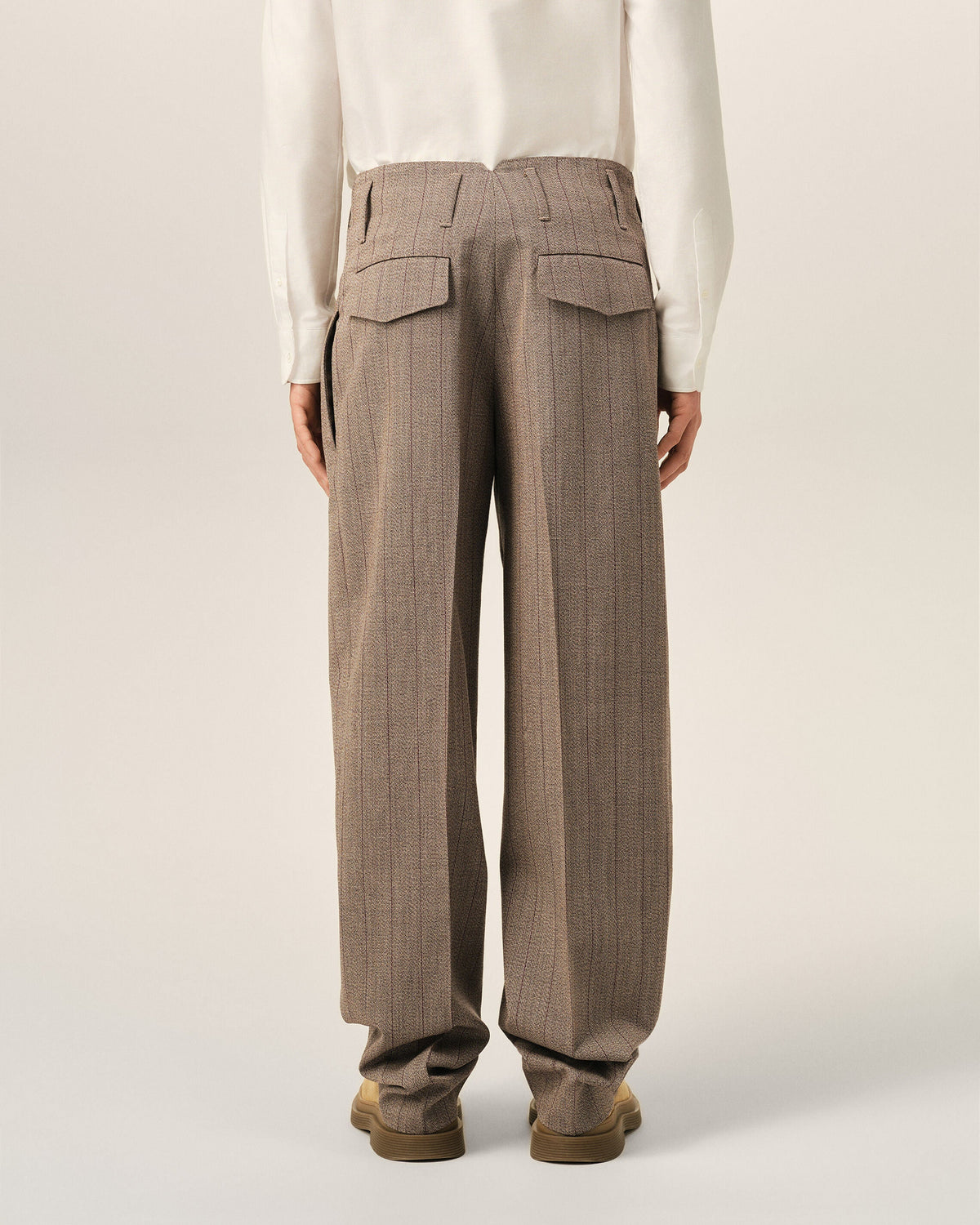 AMI PARIS BROWN STRIPED WOOL TWO-PLEATS TROUSERS — vista 4