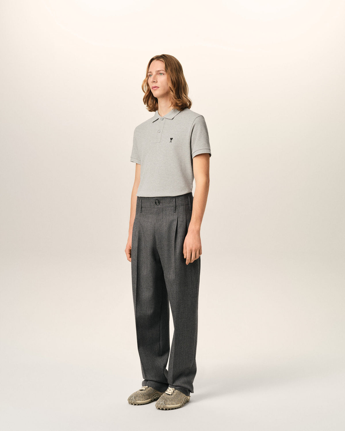 AMI PARIS GREY TWO-PLEATS WOOL TROUSERS — vista 6