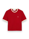 AMI PARIS RED CONTRASTED COTTON T-SHIRT WITH AMI DE COEUR