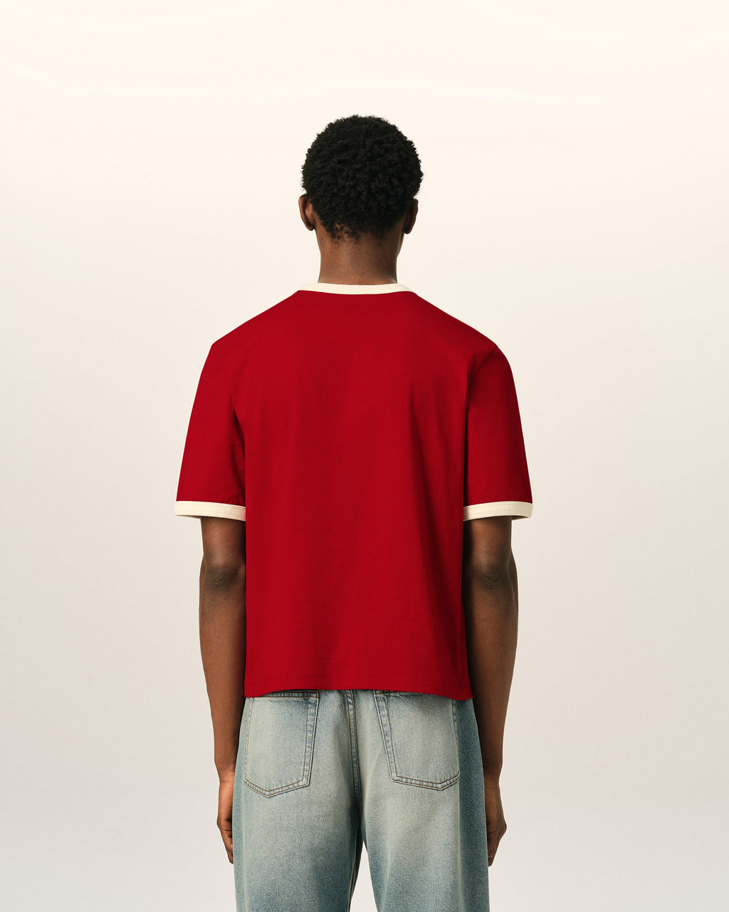AMI PARIS RED CONTRASTED COTTON T-SHIRT WITH AMI DE COEUR — vista 5