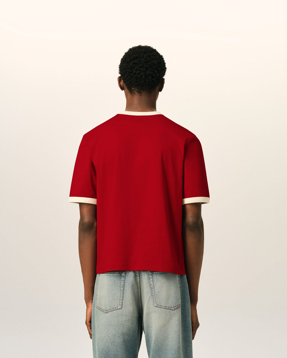 AMI PARIS RED CONTRASTED COTTON T-SHIRT WITH AMI DE COEUR — vista 5