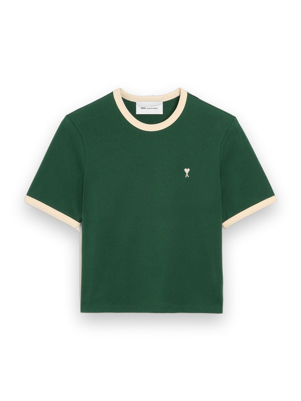 AMI PARIS GREEN CONTRASTED COTTON T-SHIRT WITH AMI DE COEUR