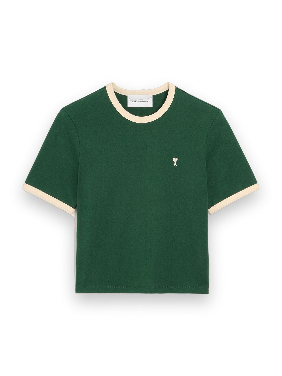 AMI PARIS GREEN CONTRASTED COTTON T-SHIRT WITH AMI DE COEUR