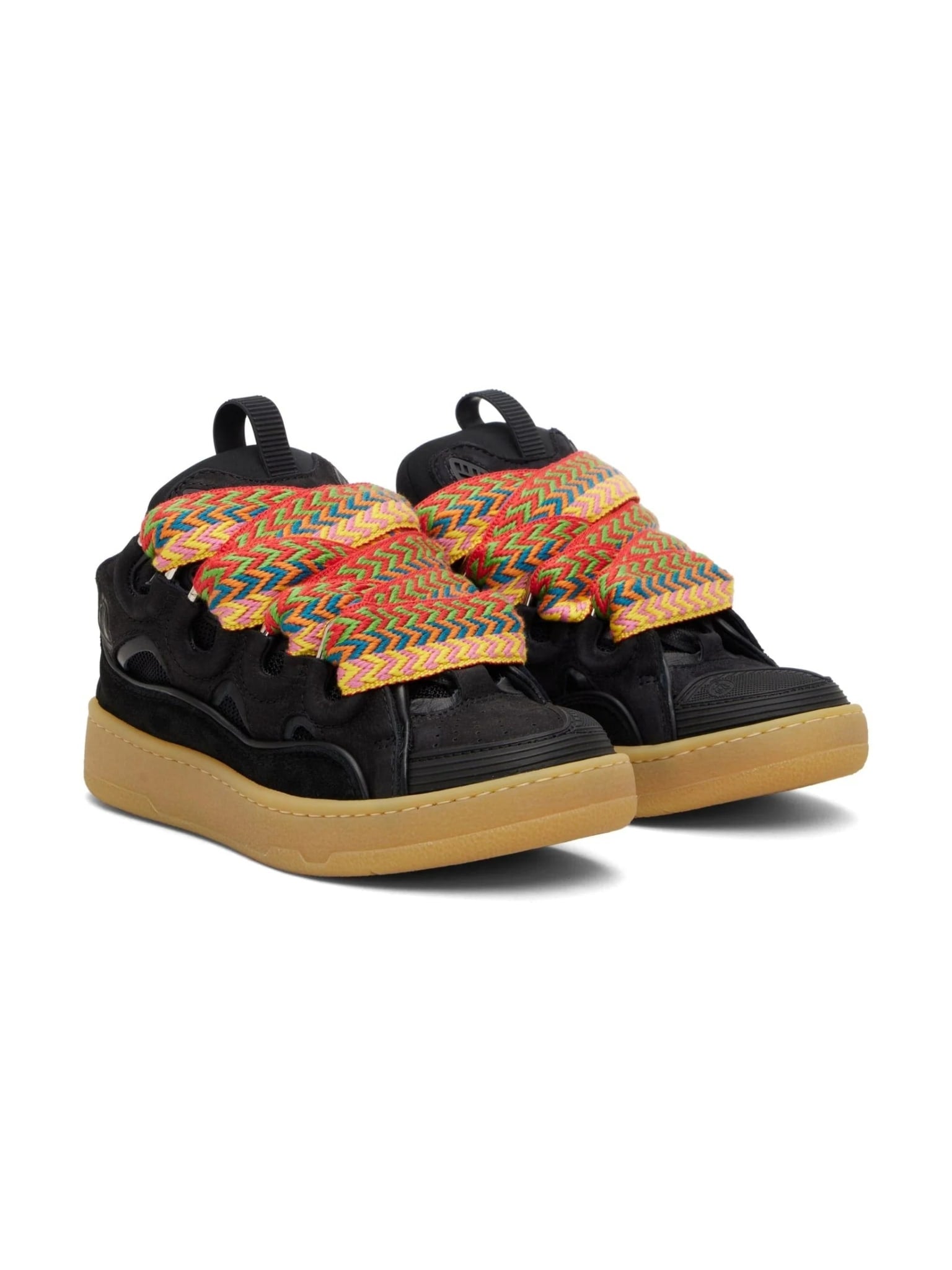 LANVIN CURB SNEAKERS BLACK ORANGE GLITTER