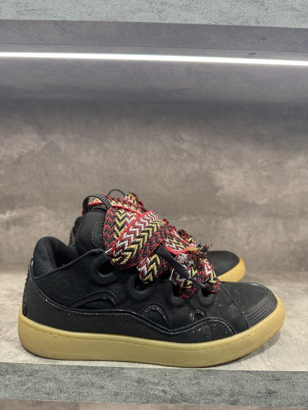LANVIN CURB SNEAKERS BLACK ORANGE GLITTER