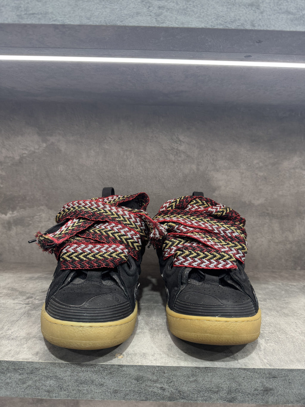 LANVIN CURB SNEAKERS BLACK ORANGE GLITTER