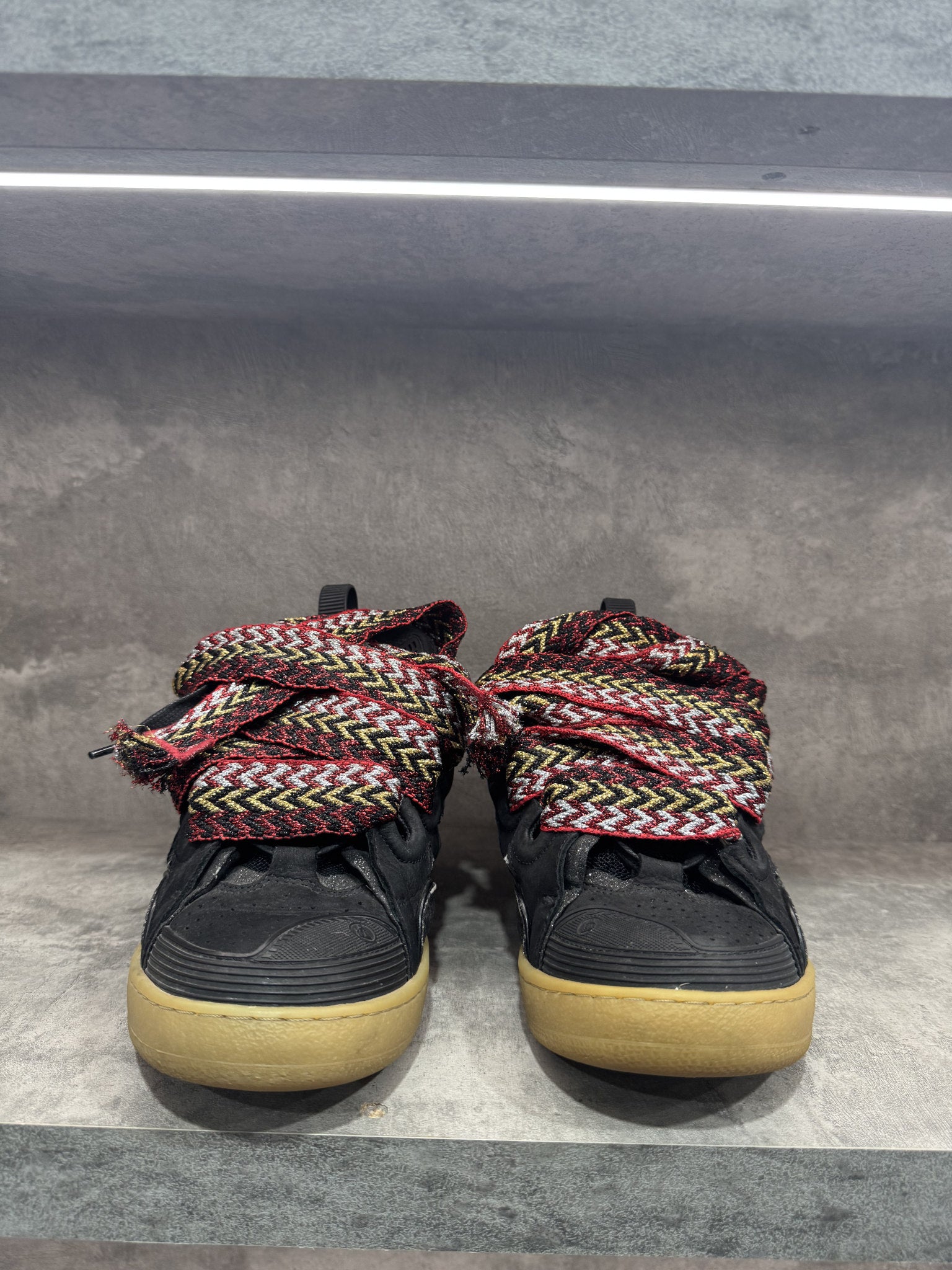 LANVIN CURB SNEAKERS BLACK ORANGE GLITTER