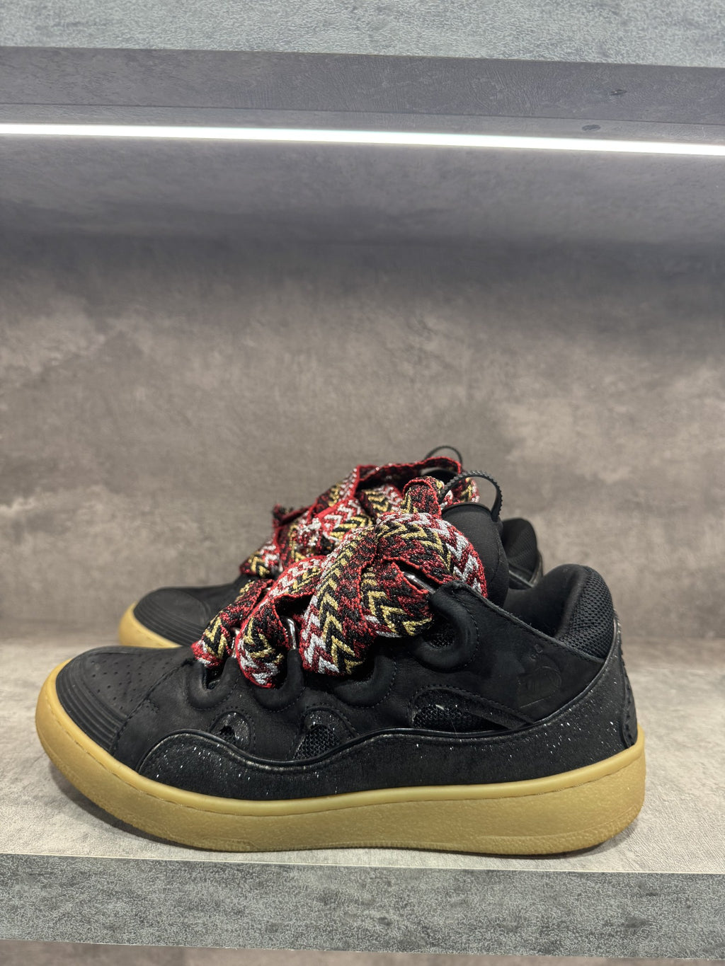 LANVIN CURB SNEAKERS BLACK ORANGE GLITTER
