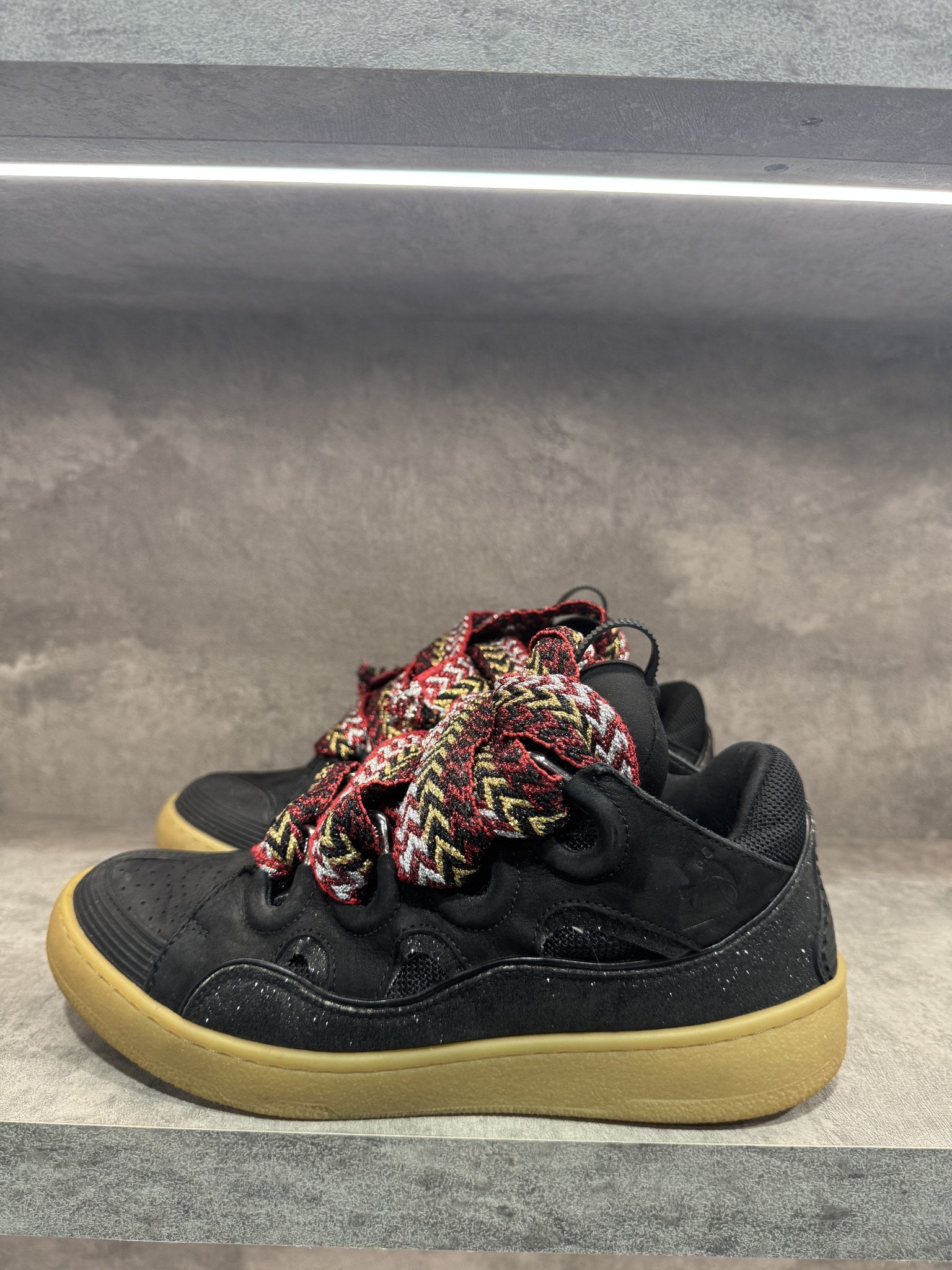 LANVIN CURB SNEAKERS BLACK ORANGE GLITTER