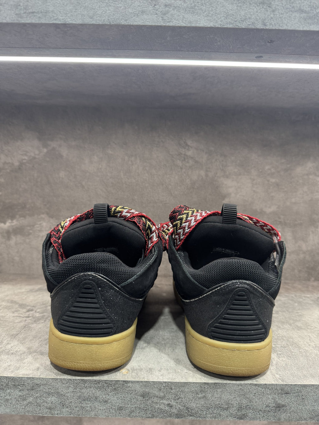 LANVIN CURB SNEAKERS BLACK ORANGE GLITTER