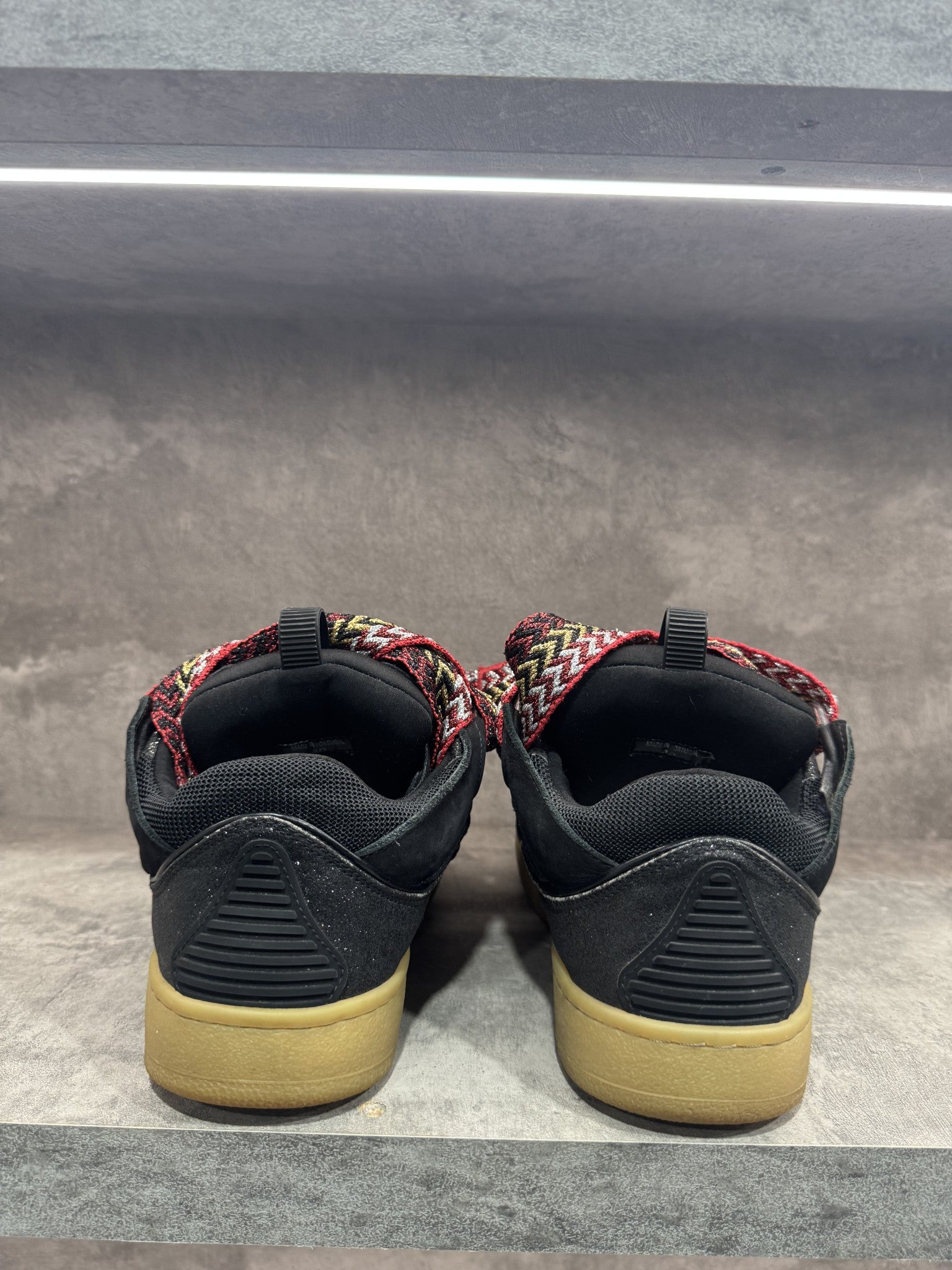 LANVIN CURB SNEAKERS BLACK ORANGE GLITTER