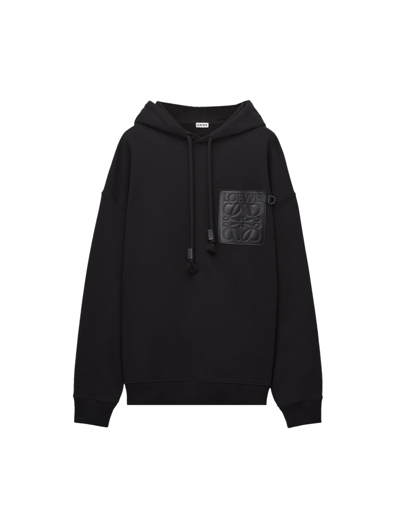 LOEWE ANAGRAM LEATHER POCKET HOODIE BLACK