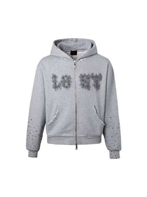 LOST INTRICACY ASH GREY GEMS PATCH ZIP UP LOST INTRICACY The Hype Company