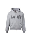 LOST INTRICACY ASH GREY GEMS PATCH ZIP UP LOST INTRICACY The Hype Company