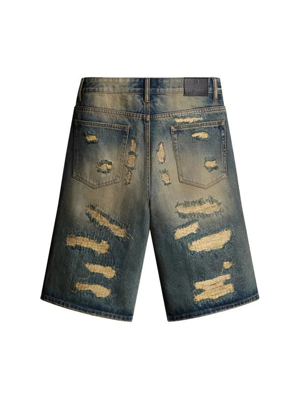 LOST SHDWS DISTRESSED DENIM SHORT BLUE BLACK LOST SHDWS The Hype Company