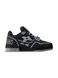 LOUIS VUITTON LV TRAINER BLACK WITH CROC-EMBOSSED BLACK DENIM SNEAKERS LOUIS VUITTON The Hype Company