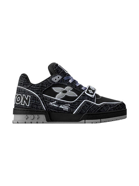 LOUIS VUITTON LV TRAINER BLACK WITH CROC-EMBOSSED BLACK DENIM SNEAKERS LOUIS VUITTON The Hype Company