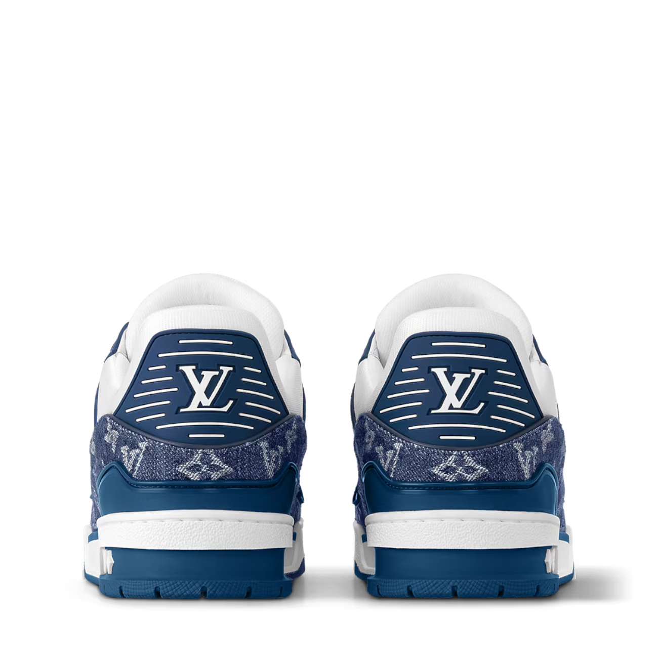 Zapatillas The Hype Company Louis Vuitton LV Trainer de mezclilla azul y blanca con logo en el talón