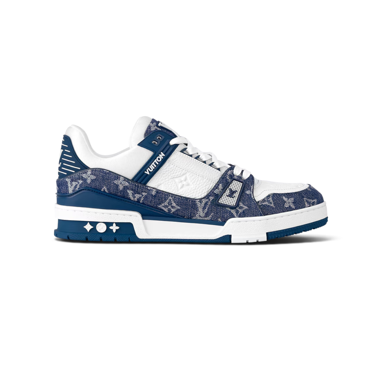 Zapatillas The Hype Company Louis Vuitton LV Trainer en denim azul y blanco con monograma y detalles de cuero