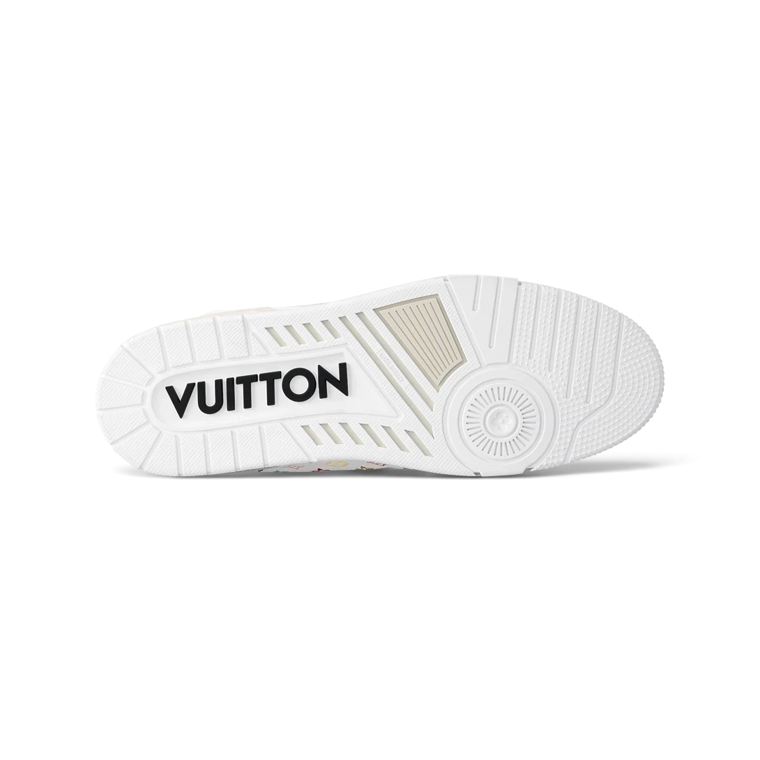 Suela de goma blanca con logo Vuitton de The Hype Company para tenis LV Trainer Murakami con flores Monograma