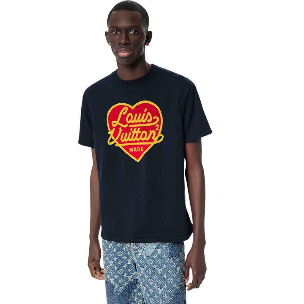 LOUIS VUITTON X NIGO INTARSIA JACQUARD BLUE T-SHIRT