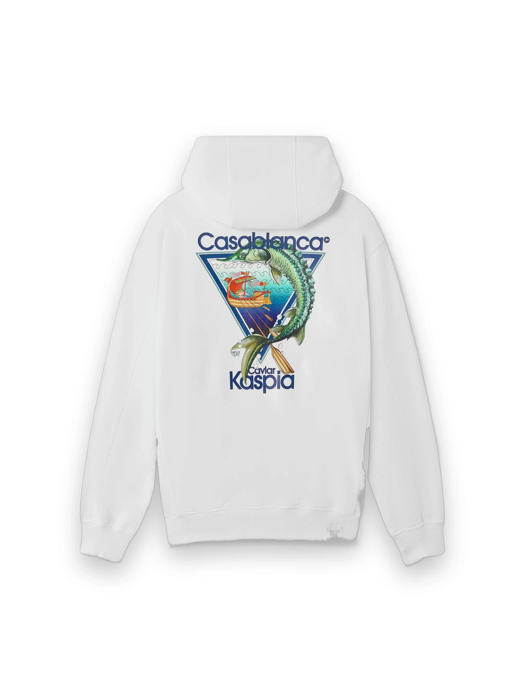 CASABLANCA WHITE CASA KASPIA NEW YORK CLUB ICON PRINTED HOODED SWEATSHIRT