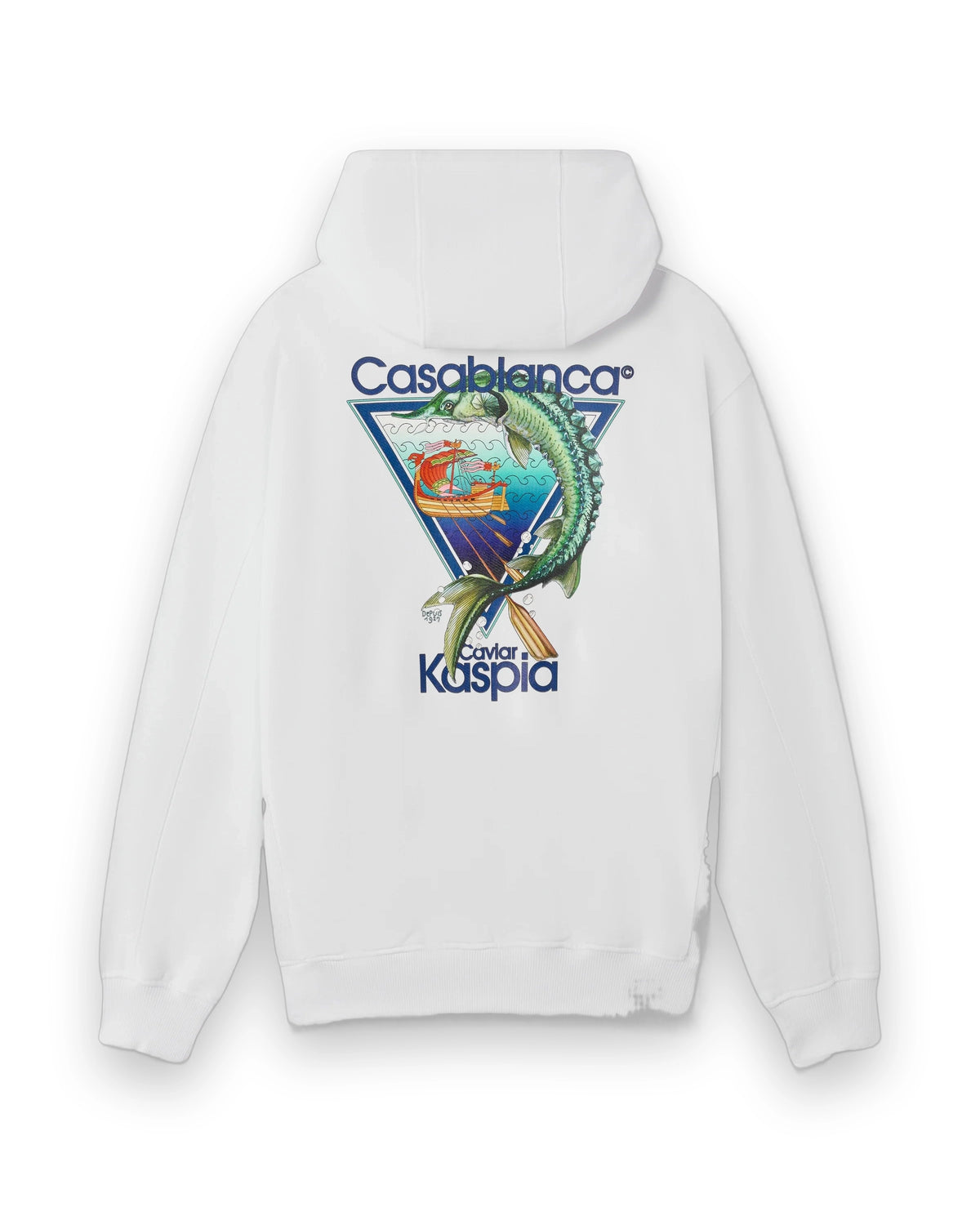 CASABLANCA WHITE CASA KASPIA NEW YORK CLUB ICON PRINTED HOODED SWEATSHIRT