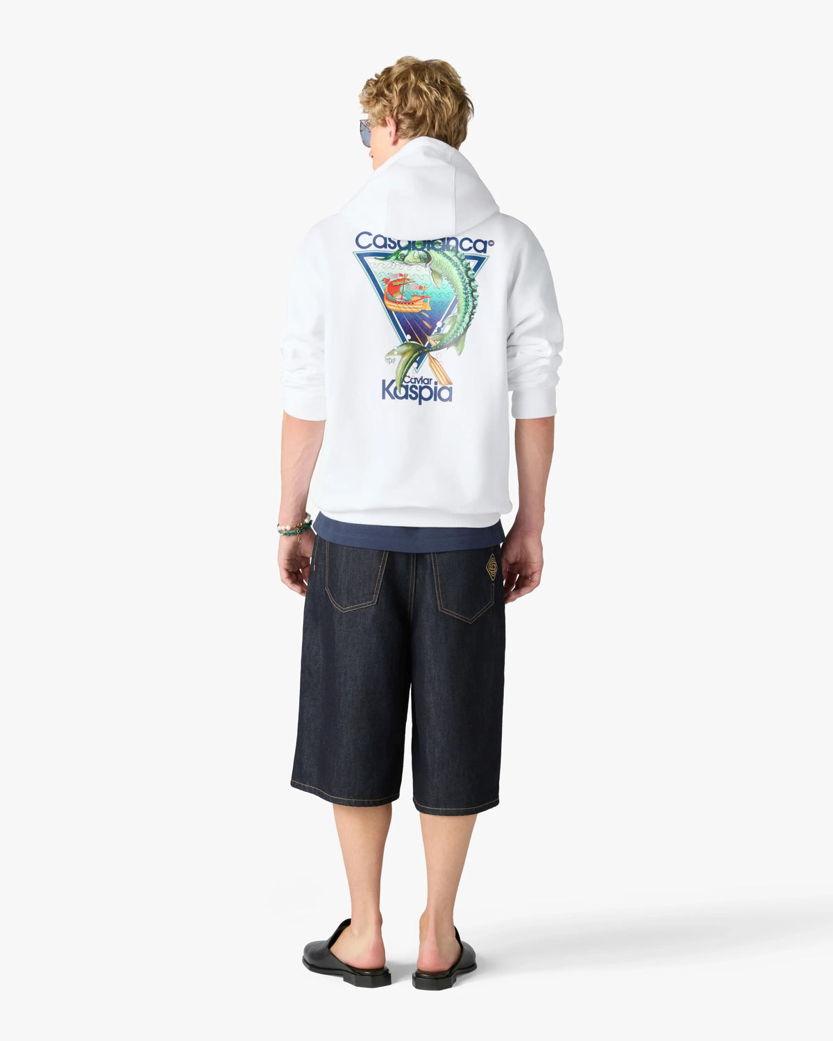 CASABLANCA WHITE CASA KASPIA NEW YORK CLUB ICON PRINTED HOODED SWEATSHIRT — vista 2