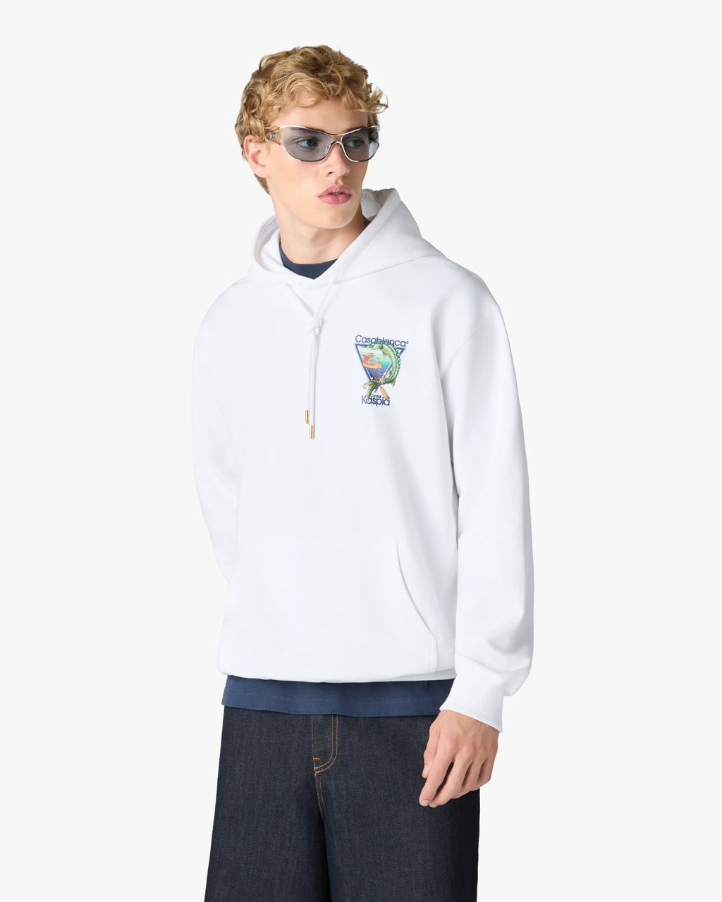 CASABLANCA WHITE CASA KASPIA NEW YORK CLUB ICON PRINTED HOODED SWEATSHIRT — vista 3