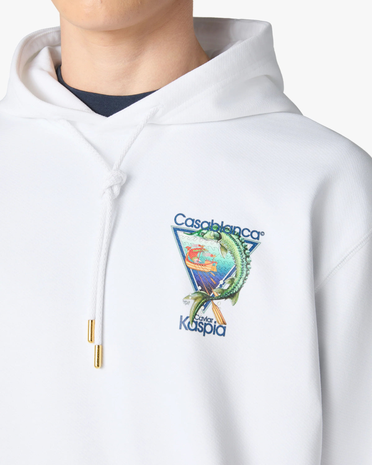 CASABLANCA WHITE CASA KASPIA NEW YORK CLUB ICON PRINTED HOODED SWEATSHIRT — vista 4