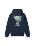 CASABLANCA NAVY CASA KASPIA NEW YORK CLUB ICON PRINTED HOODED SWEATSHIRT