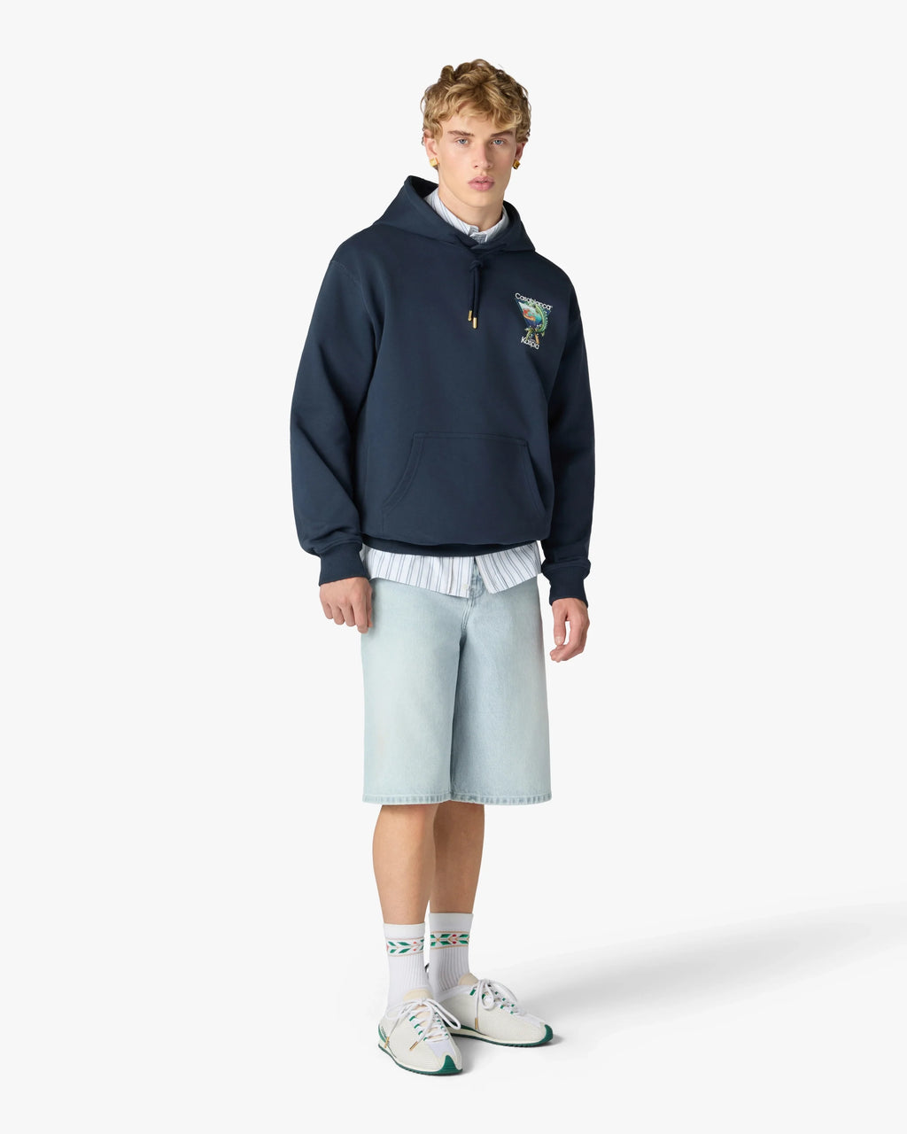 CASABLANCA NAVY CASA KASPIA NEW YORK CLUB ICON PRINTED HOODED SWEATSHIRT — vista 3