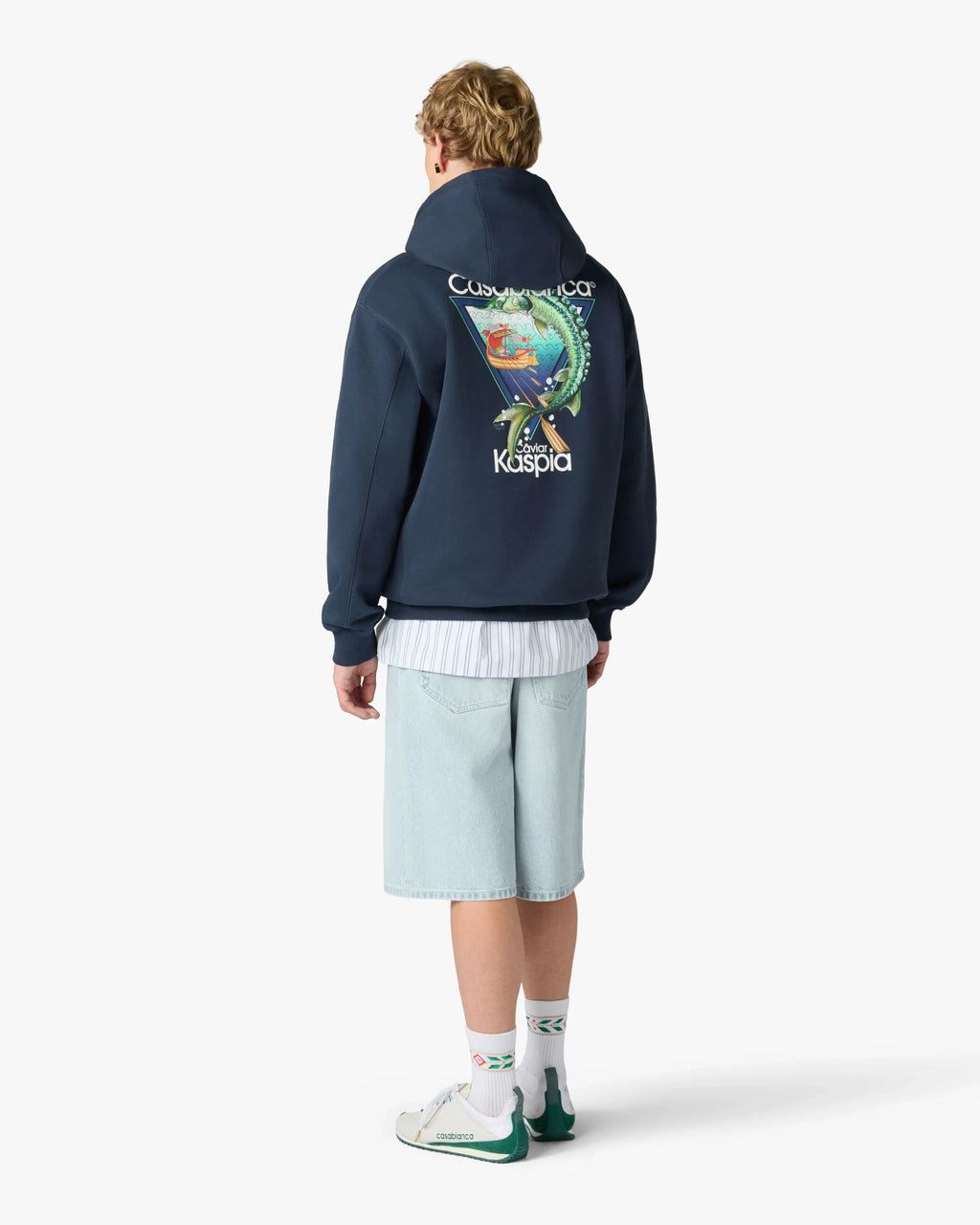 CASABLANCA NAVY CASA KASPIA NEW YORK CLUB ICON PRINTED HOODED SWEATSHIRT — vista 2