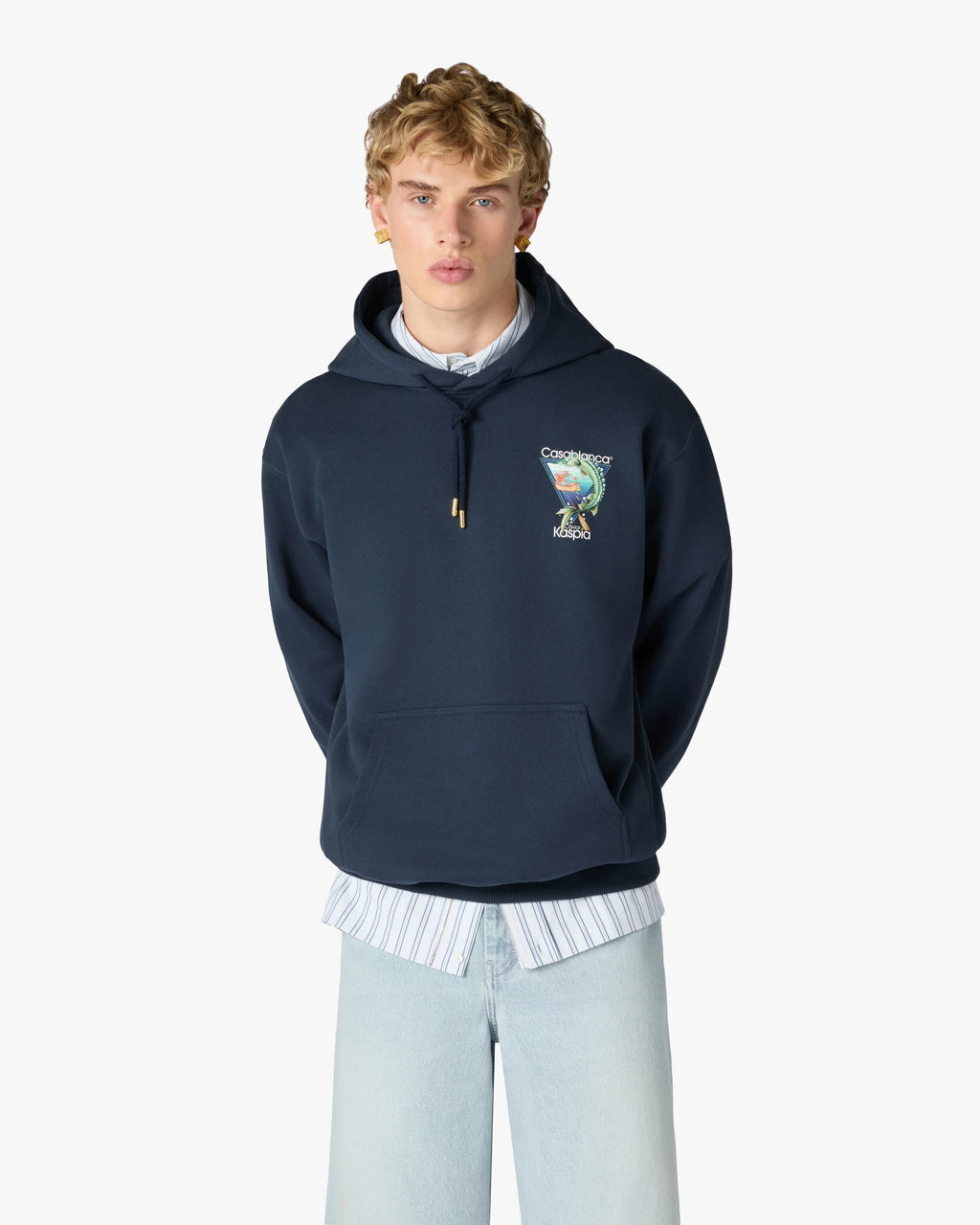 CASABLANCA NAVY CASA KASPIA NEW YORK CLUB ICON PRINTED HOODED SWEATSHIRT — vista 4