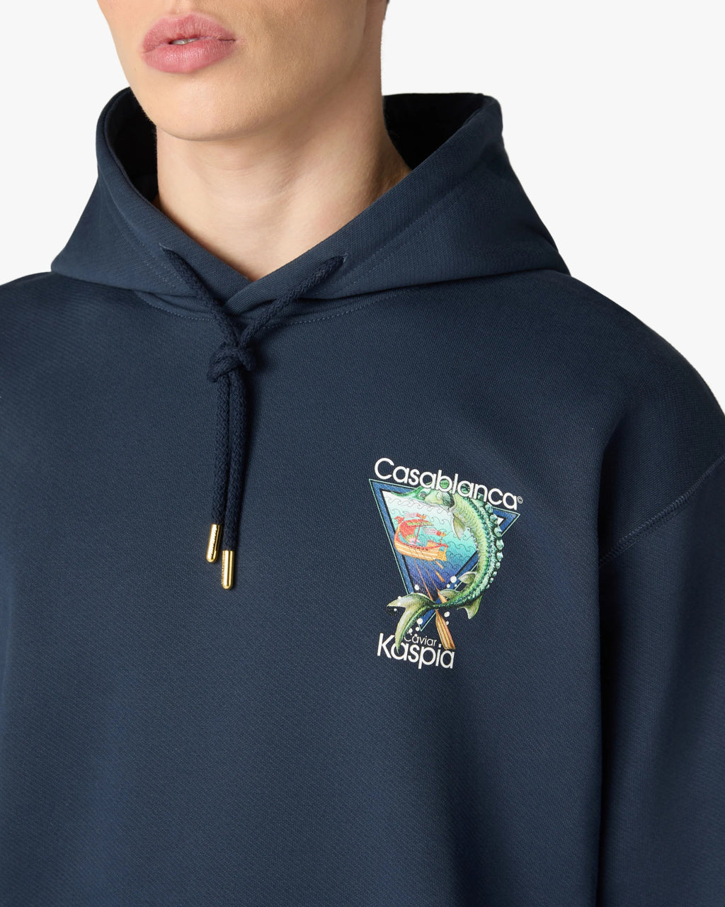 CASABLANCA NAVY CASA KASPIA NEW YORK CLUB ICON PRINTED HOODED SWEATSHIRT — vista 5