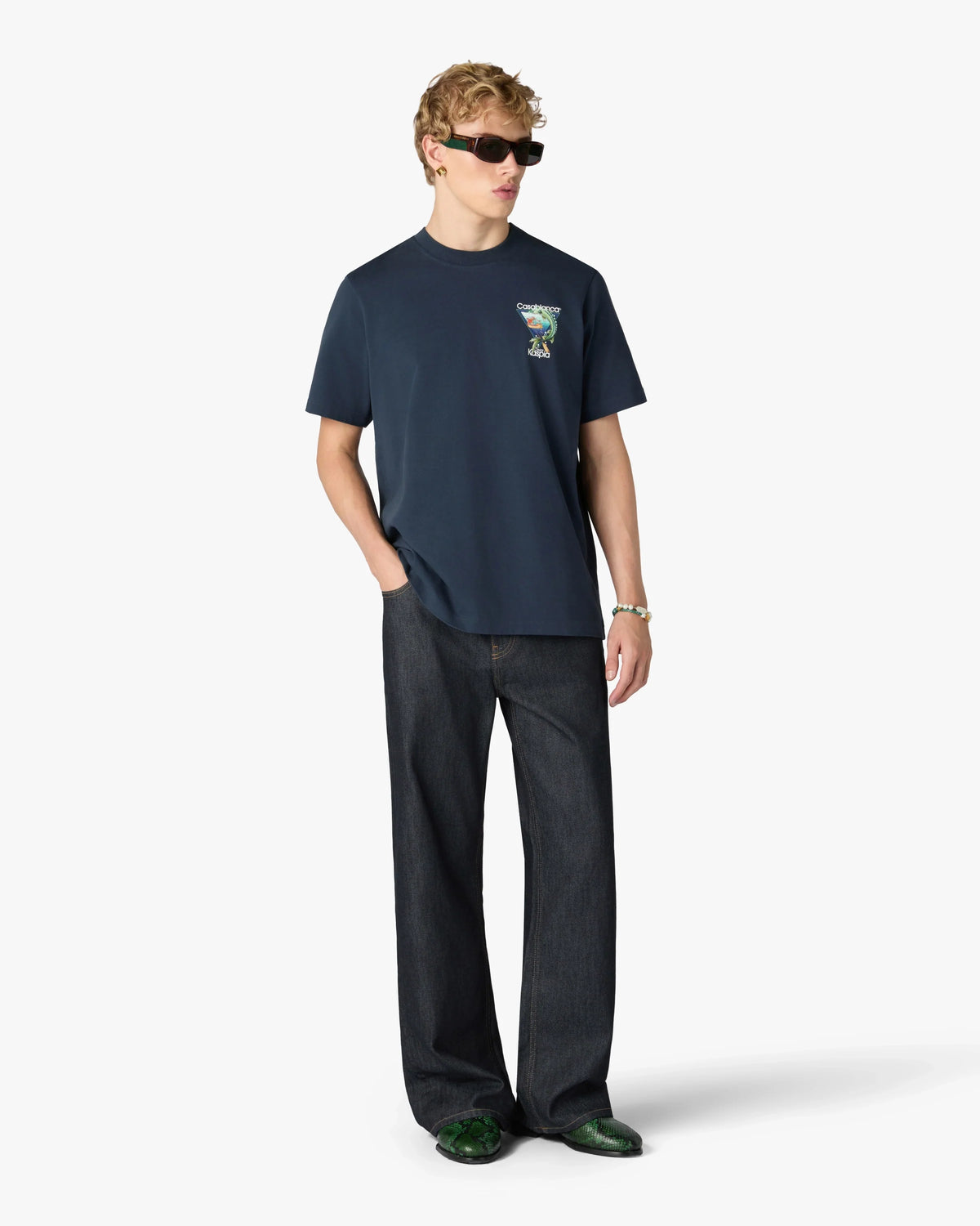 CASABLANCA NAVY CASA KASPIA NEW YORK CLUB ICON SHORT SLEEVE T-SHIRT — vista 2