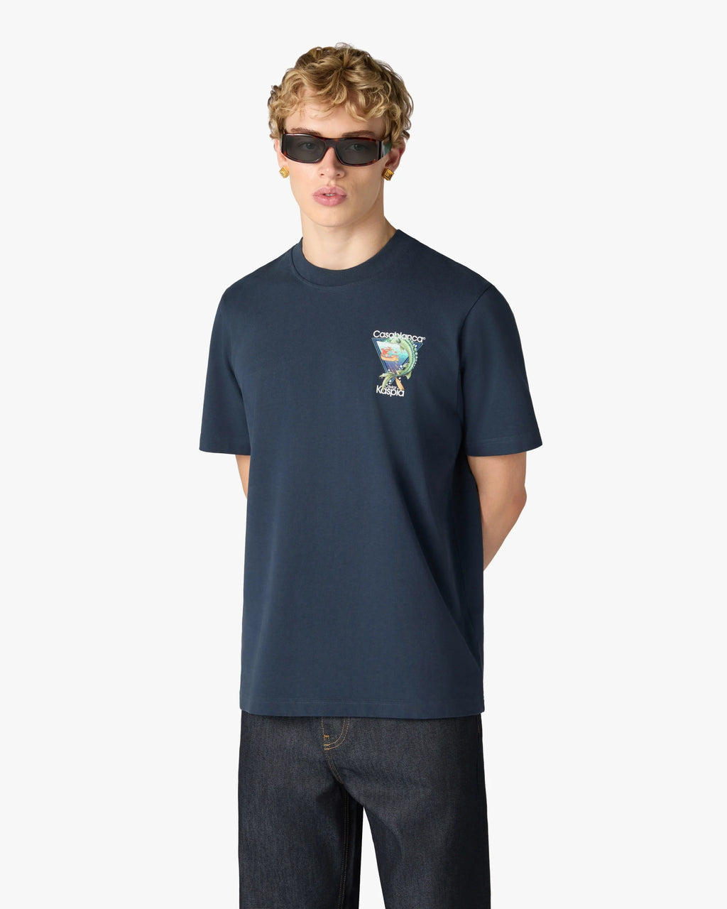 CASABLANCA NAVY CASA KASPIA NEW YORK CLUB ICON SHORT SLEEVE T-SHIRT — vista 4