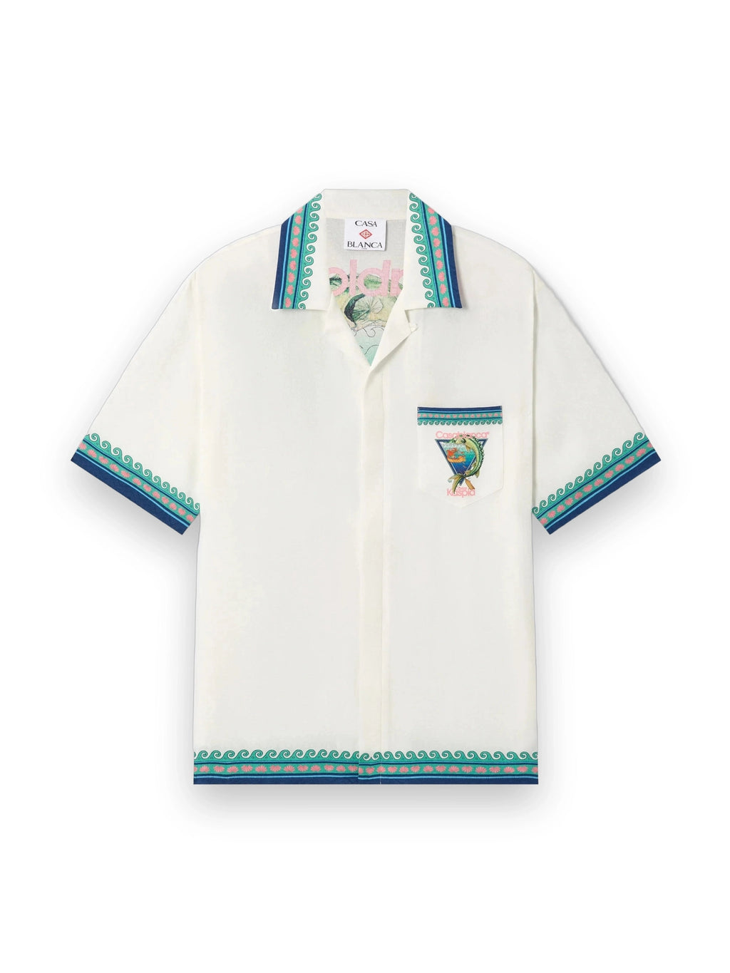 CASABLANCA WHITE CASA KASPIA NEW YORK CLUB ICON SHORT SLEEVE SILK SHIRT