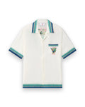 CASABLANCA WHITE CASA KASPIA NEW YORK CLUB ICON SHORT SLEEVE SILK SHIRT