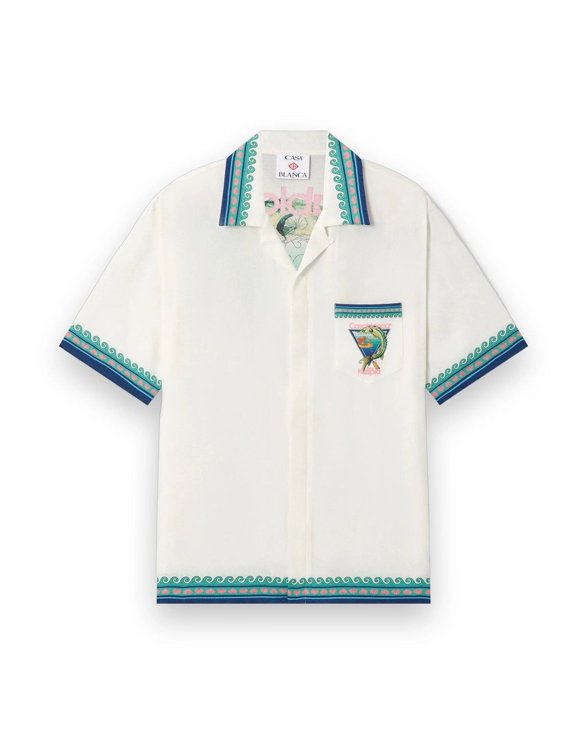 CASABLANCA WHITE CASA KASPIA NEW YORK CLUB ICON SHORT SLEEVE SILK SHIRT