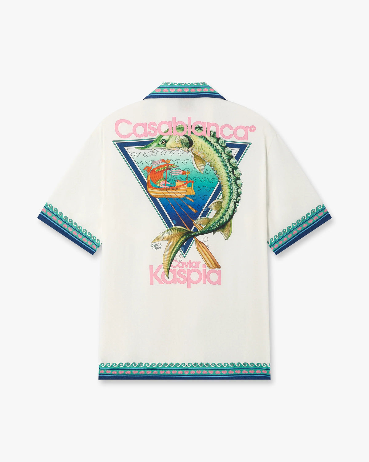 CASABLANCA WHITE CASA KASPIA NEW YORK CLUB ICON SHORT SLEEVE SILK SHIRT — vista 6