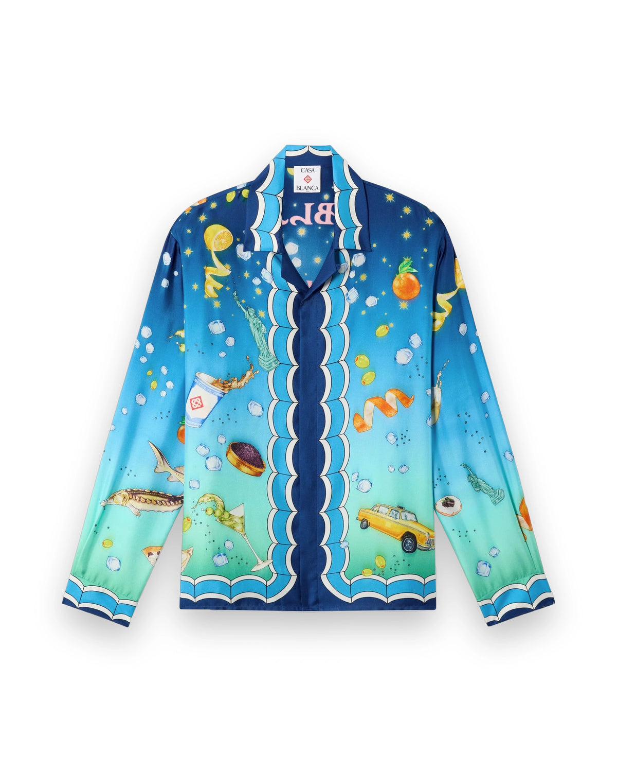 CASABLANCA BLUE GRADIENT CASA KASPIA NEW YORK LONG SLEEVE SILK SHIRT