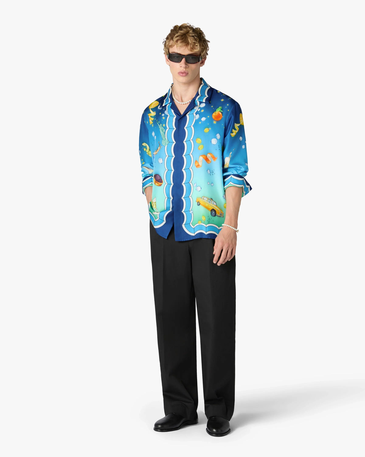 CASABLANCA BLUE GRADIENT CASA KASPIA NEW YORK LONG SLEEVE SILK SHIRT — vista 2