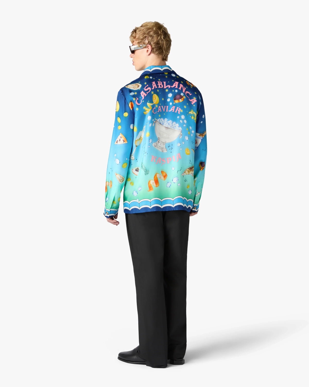 CASABLANCA BLUE GRADIENT CASA KASPIA NEW YORK LONG SLEEVE SILK SHIRT — vista 3