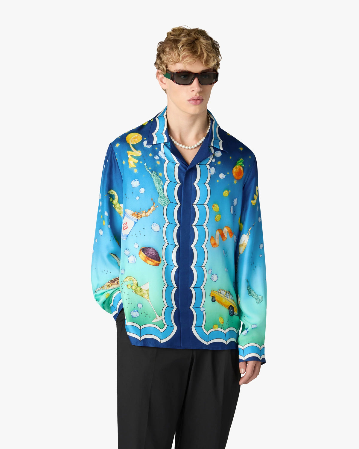 CASABLANCA BLUE GRADIENT CASA KASPIA NEW YORK LONG SLEEVE SILK SHIRT — vista 4