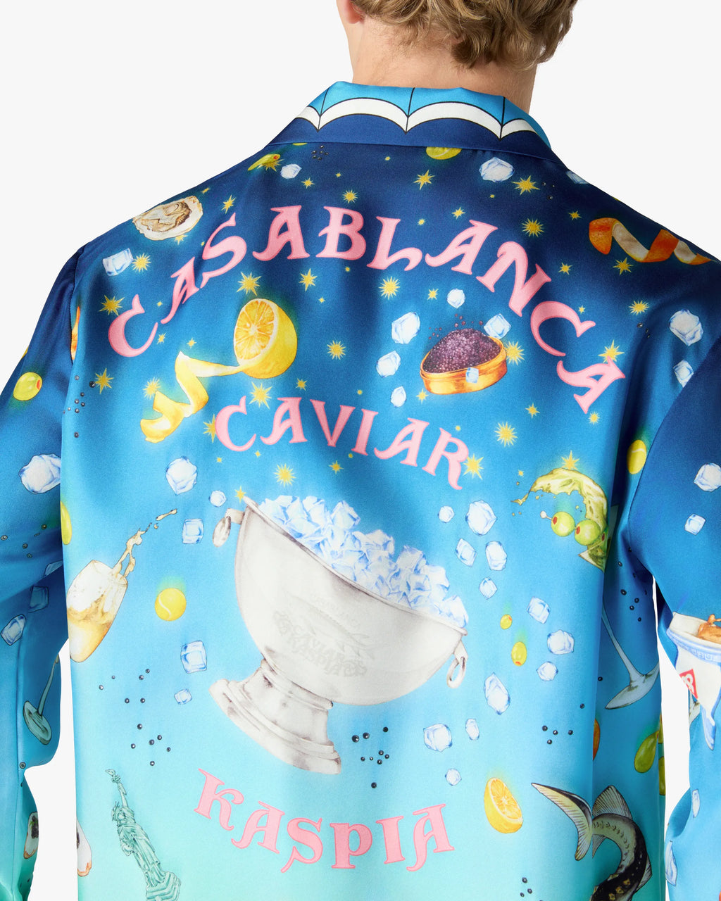 CASABLANCA BLUE GRADIENT CASA KASPIA NEW YORK LONG SLEEVE SILK SHIRT — vista 5