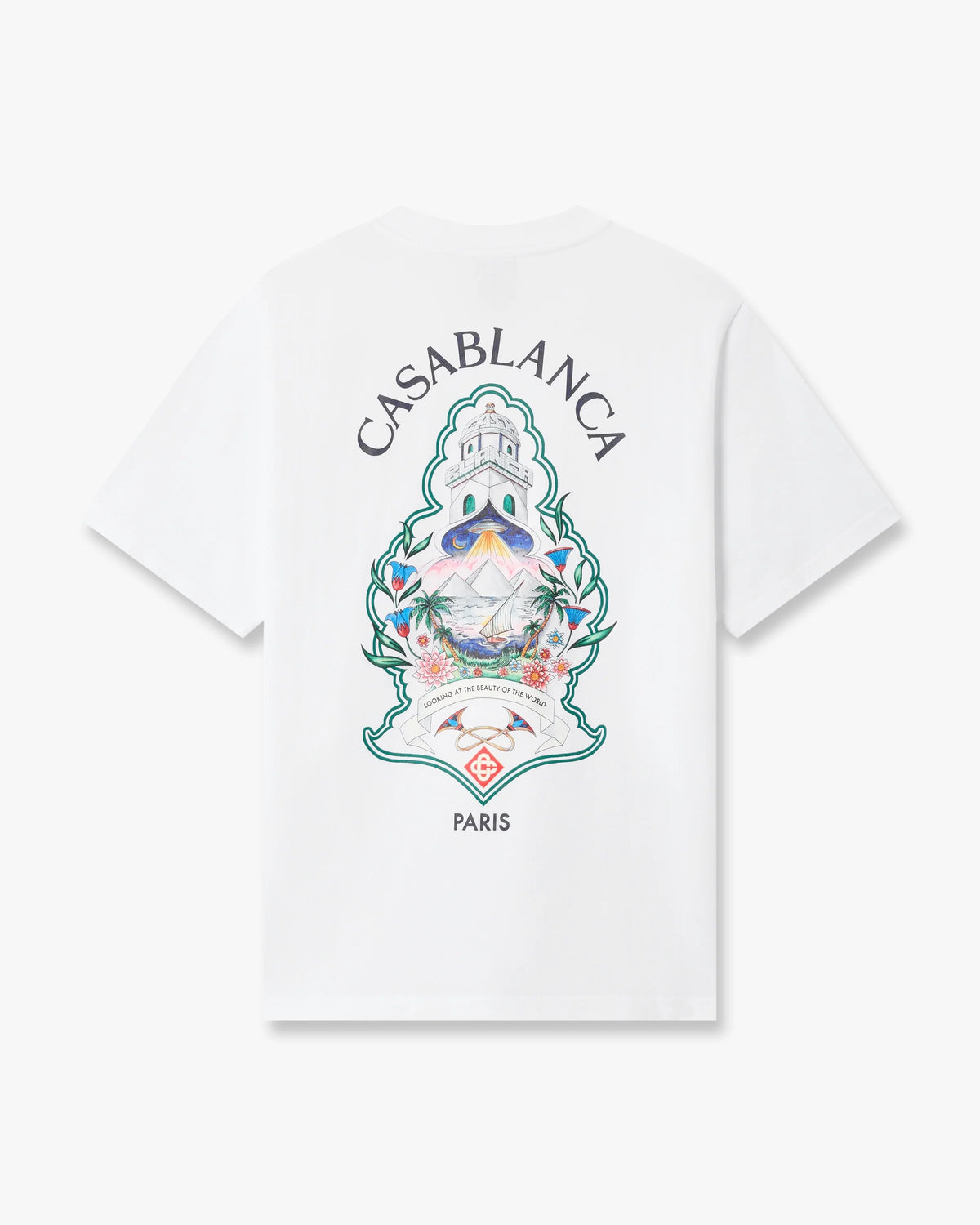 CASABLANCA WHITE HOTEL EMBLEM SHORT SLEEVE T-SHIRT