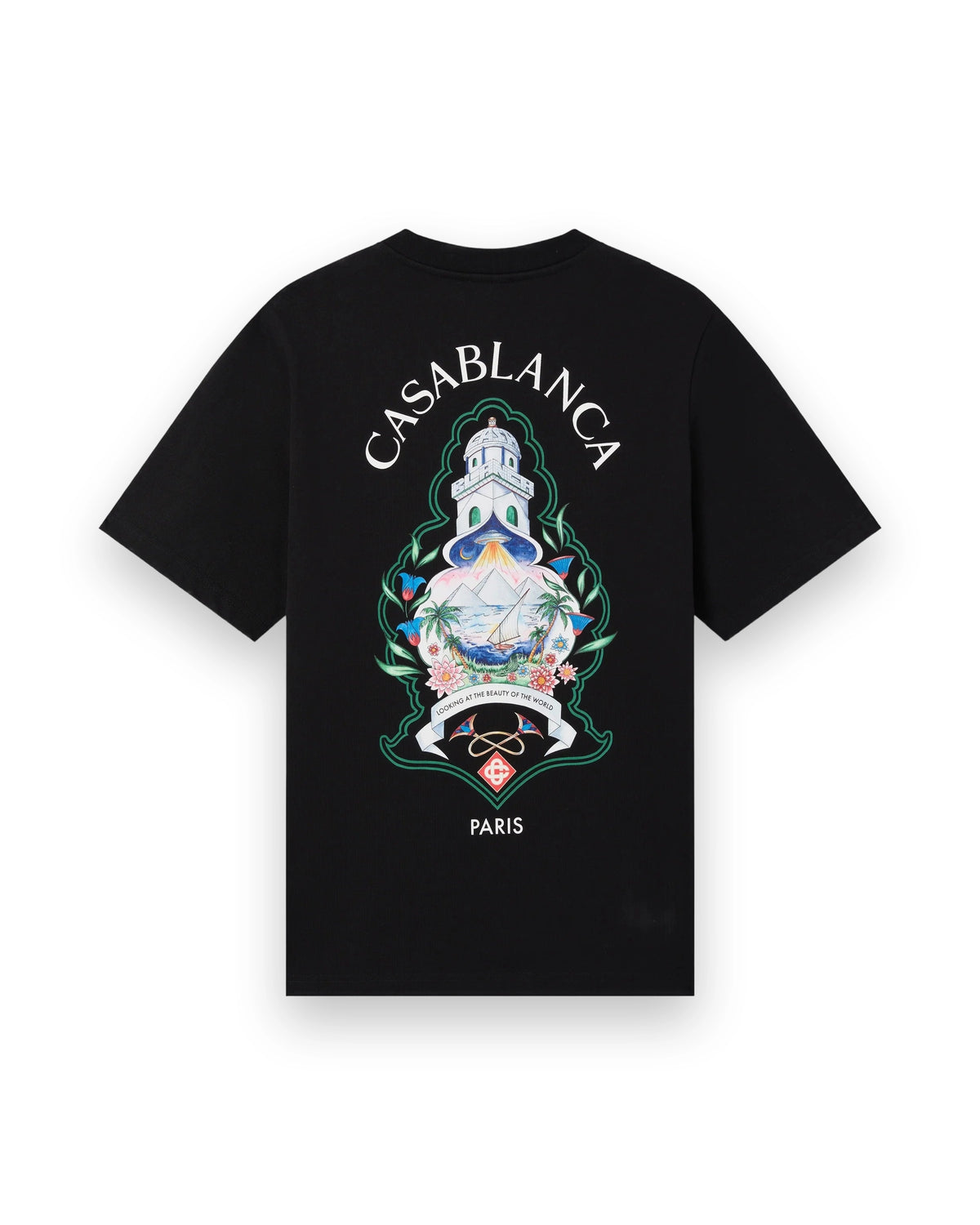 CASABLANCA BLACK HOTEL EMBLEM SHORT SLEEVE T-SHIRT
