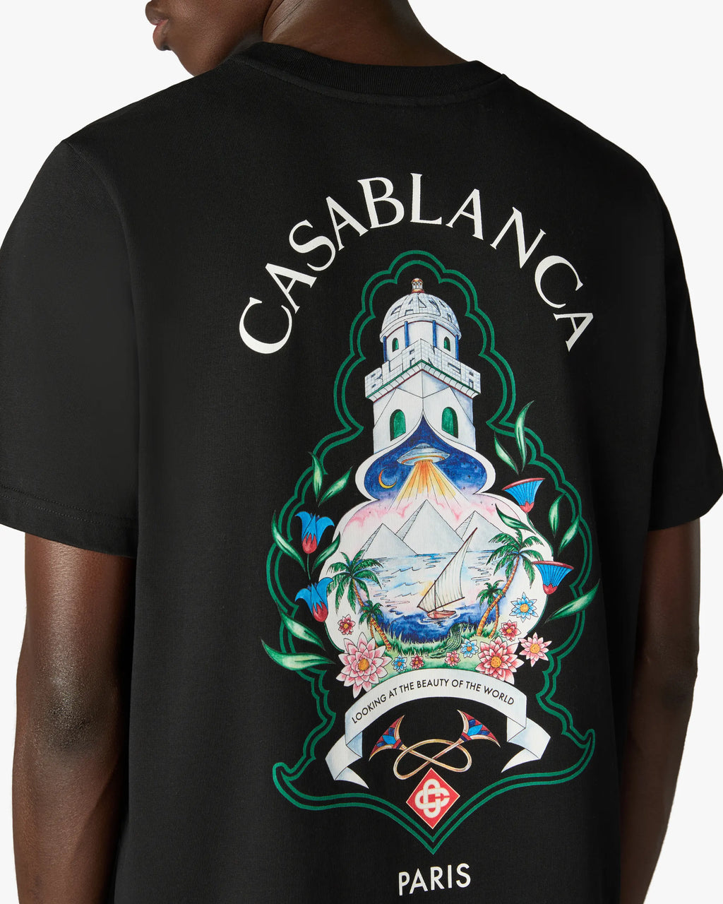 CASABLANCA BLACK HOTEL EMBLEM SHORT SLEEVE T-SHIRT — vista 5